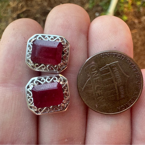 Estate Ruby and Sterling Silver Earrings - Picture 8 of 15